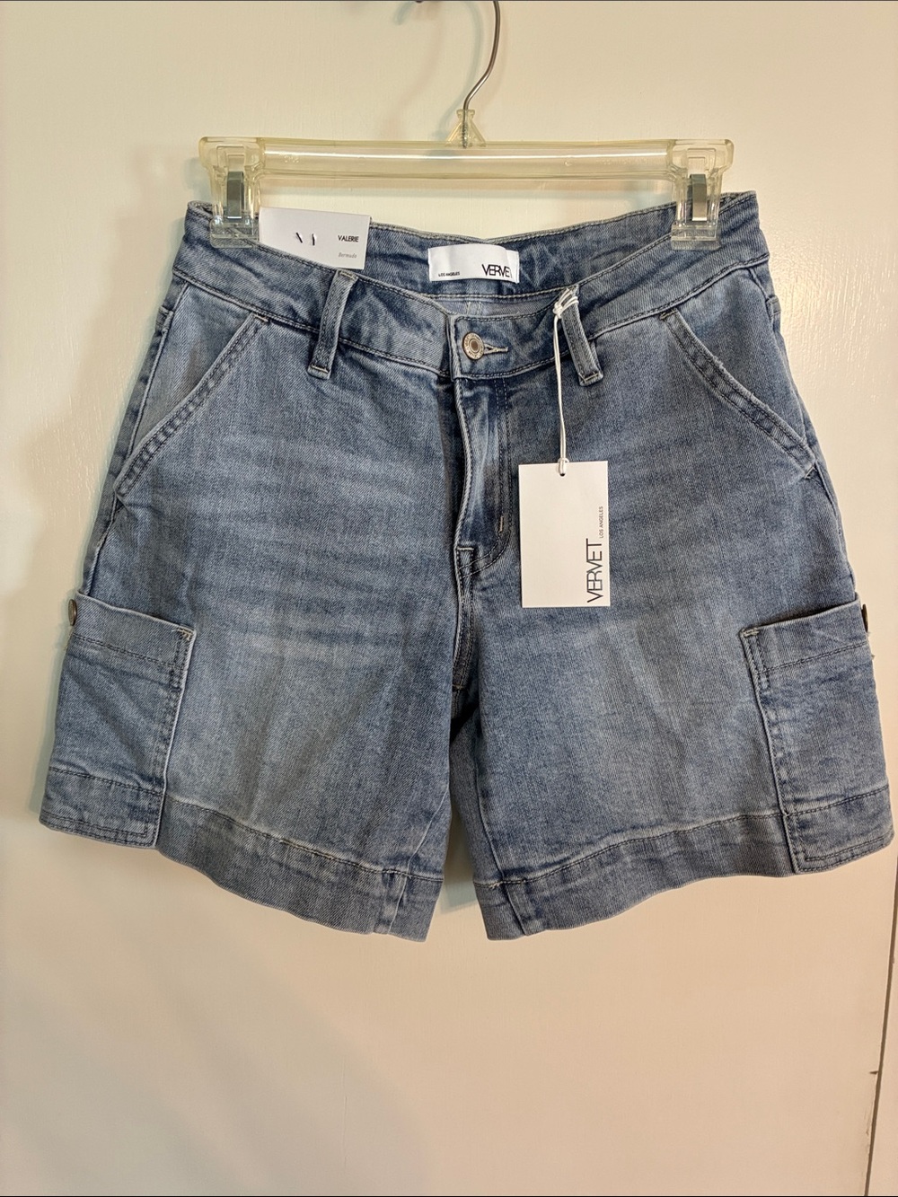 VERVET by Flying Monkey Light Wash Denim Cargo Shorts